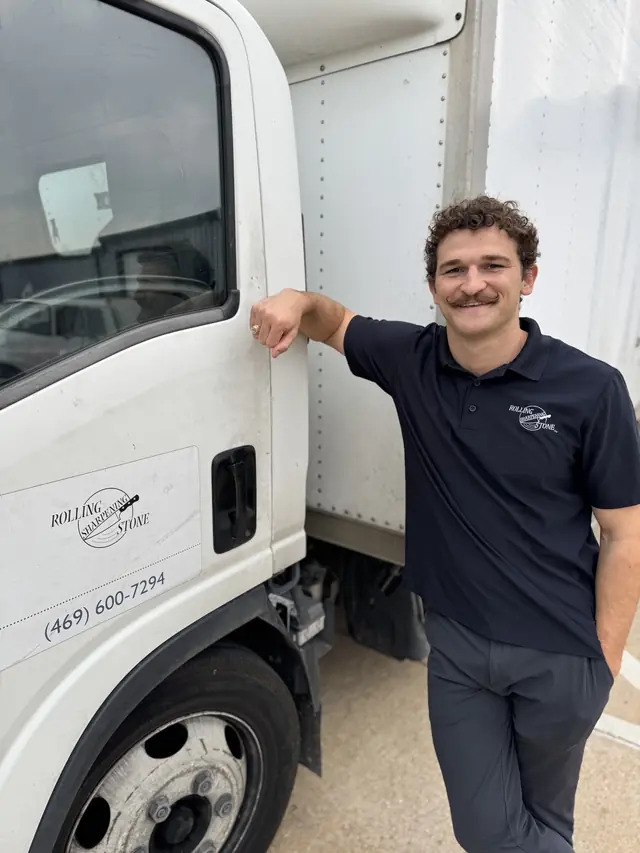 J. Reilly Kight, owner, at a Rolling Sharpening Stone truck