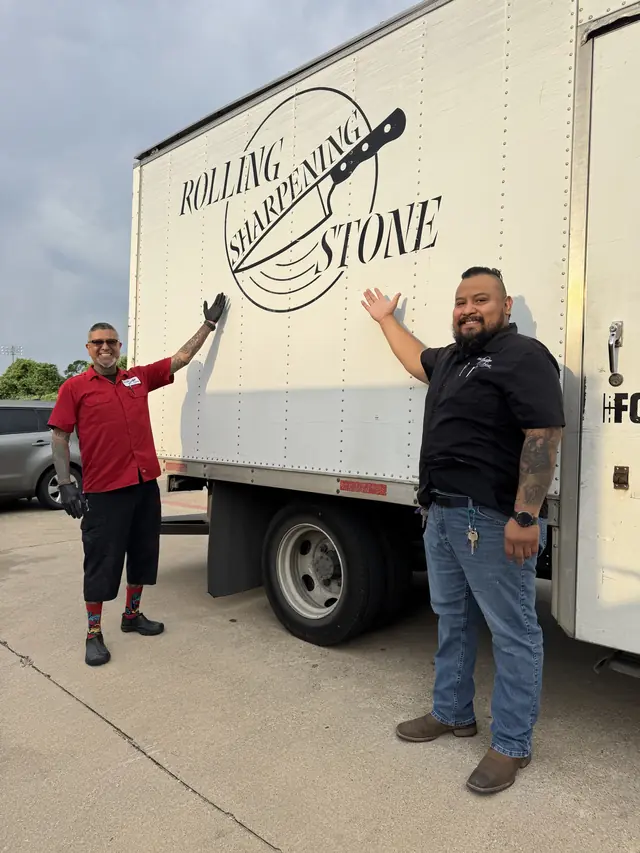 Joey and Alberto at a Rolling Sharpening Stone truck